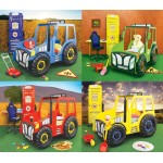 Pat pentru copii Tractor Farmer cu LED-uri din lemn MDF - Pat Albastru in forma de masina cu saltea inclusa
